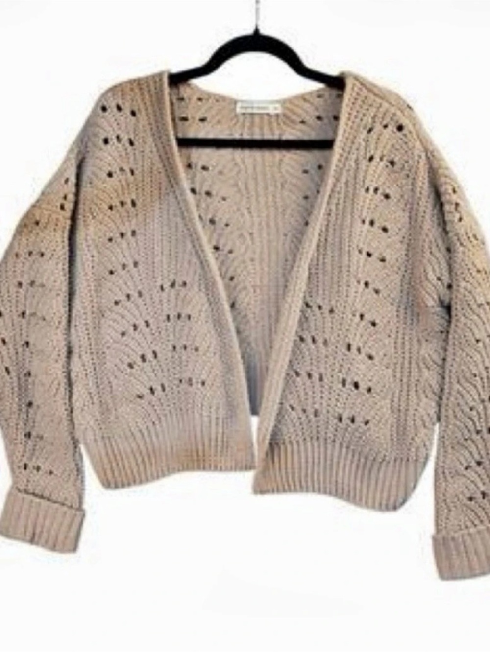Moon & Madison Beige Chenille Crochet Knit Cropped Cardigan M